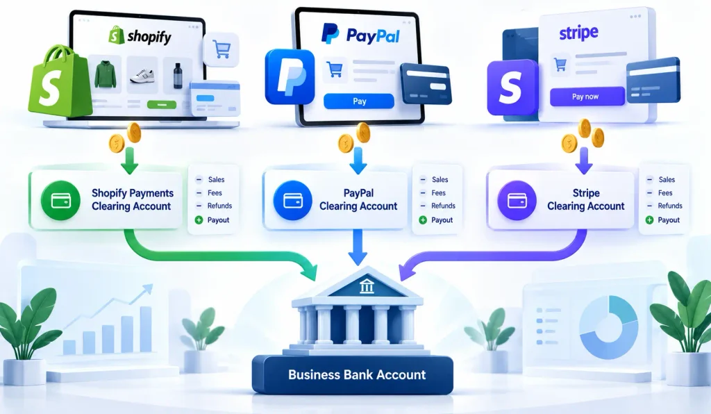 Shopify Payments, PayPal and Stripe: How to Set Up Clearing Accounts Properly